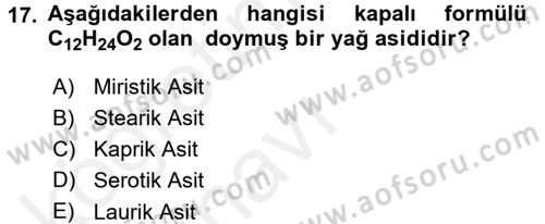 Temel Veteriner Biyokimya Dersi 2017 - 2018 Yılı 3 Ders Sınav Soruları 17. Soru