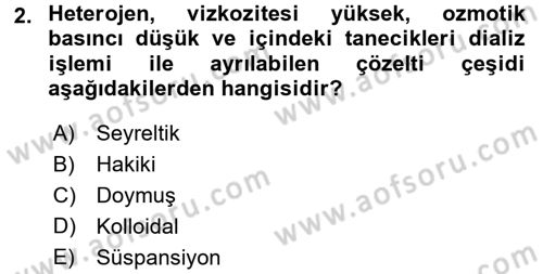 Temel Veteriner Biyokimya Dersi 2017 - 2018 Yılı 3 Ders Sınav Soruları 2. Soru