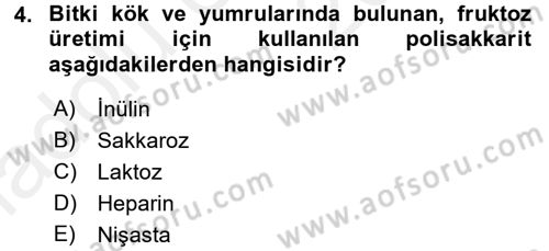 Temel Veteriner Biyokimya Dersi 2017 - 2018 Yılı 3 Ders Sınav Soruları 4. Soru