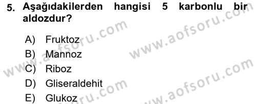 Temel Veteriner Biyokimya Dersi 2017 - 2018 Yılı 3 Ders Sınav Soruları 5. Soru