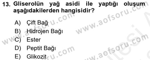 Temel Veteriner Biyokimya Dersi 2017 - 2018 Yılı (Vize) Ara Sınavı 13. Soru