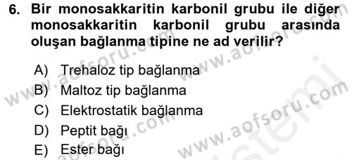 Temel Veteriner Biyokimya Dersi 2017 - 2018 Yılı (Vize) Ara Sınavı 6. Soru