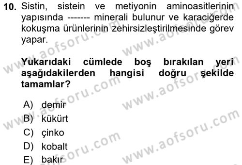 Temel Veteriner Biyokimya Dersi 2017 - 2018 Yılı (Final) Dönem Sonu Sınav Soruları 10. Soru