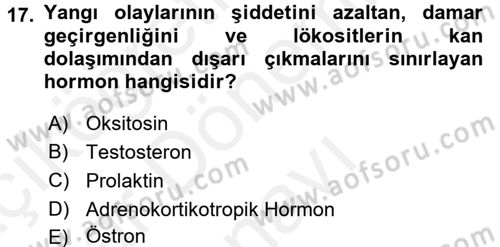 Temel Veteriner Biyokimya Dersi 2017 - 2018 Yılı (Final) Dönem Sonu Sınav Soruları 17. Soru