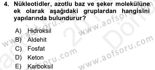 Temel Veteriner Biyokimya Dersi 2017 - 2018 Yılı (Final) Dönem Sonu Sınavı 4. Soru