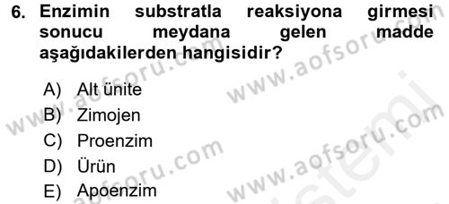Temel Veteriner Biyokimya Dersi 2017 - 2018 Yılı (Final) Dönem Sonu Sınav Soruları 6. Soru