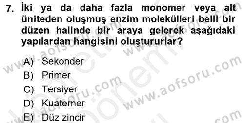 Temel Veteriner Biyokimya Dersi 2017 - 2018 Yılı (Final) Dönem Sonu Sınav Soruları 7. Soru