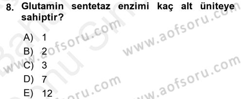 Temel Veteriner Biyokimya Dersi 2017 - 2018 Yılı (Final) Dönem Sonu Sınav Soruları 8. Soru