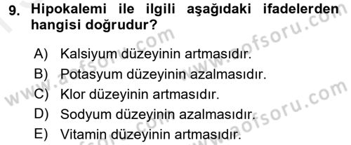 Temel Veteriner Biyokimya Dersi 2017 - 2018 Yılı (Final) Dönem Sonu Sınav Soruları 9. Soru