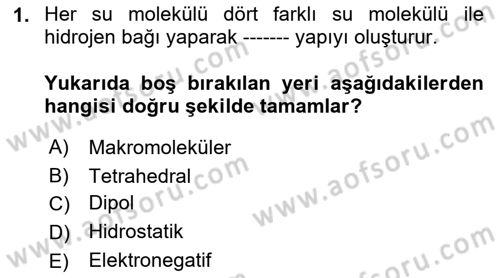 Temel Veteriner Biyokimya Dersi 2018 - 2019 Yılı 3 Ders Sınav Soruları 1. Soru