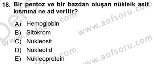 Temel Veteriner Biyokimya Dersi 2018 - 2019 Yılı 3 Ders Sınav Soruları 18. Soru