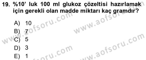 Temel Veteriner Biyokimya Dersi 2018 - 2019 Yılı 3 Ders Sınav Soruları 19. Soru