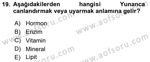 Temel Veteriner Biyokimya Dersi 2018 - 2019 Yılı (Final) Dönem Sonu Sınav Soruları 19. Soru