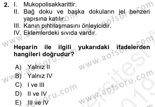 Temel Veteriner Biyokimya Dersi 2018 - 2019 Yılı (Final) Dönem Sonu Sınav Soruları 2. Soru
