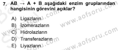 Temel Veteriner Biyokimya Dersi 2018 - 2019 Yılı (Final) Dönem Sonu Sınav Soruları 7. Soru