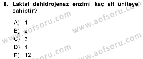 Temel Veteriner Biyokimya Dersi 2018 - 2019 Yılı (Final) Dönem Sonu Sınav Soruları 8. Soru