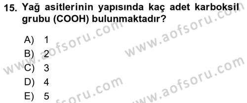 Temel Veteriner Biyokimya Dersi 2018 - 2019 Yılı Yaz Okulu Sınavı 15. Soru