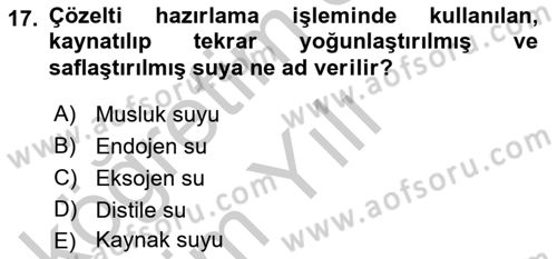 Temel Veteriner Biyokimya Dersi 2018 - 2019 Yılı Yaz Okulu Sınavı 17. Soru