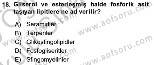 Temel Veteriner Biyokimya Dersi 2018 - 2019 Yılı Yaz Okulu Sınavı 18. Soru