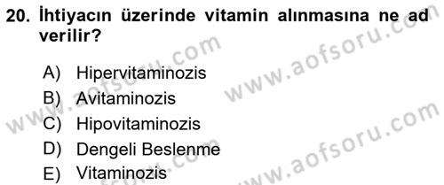 Temel Veteriner Biyokimya Dersi 2018 - 2019 Yılı Yaz Okulu Sınavı 20. Soru