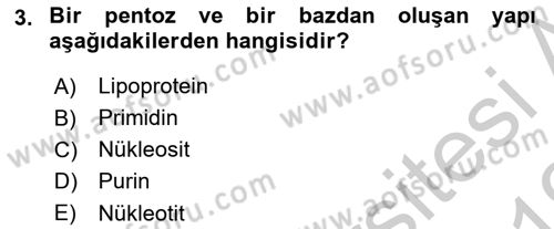 Temel Veteriner Biyokimya Dersi 2018 - 2019 Yılı Yaz Okulu Sınavı 3. Soru