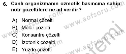 Temel Veteriner Biyokimya Dersi 2018 - 2019 Yılı Yaz Okulu Sınavı 6. Soru