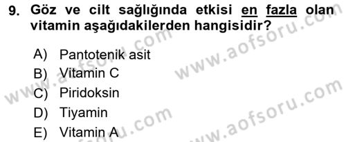 Temel Veteriner Biyokimya Dersi 2018 - 2019 Yılı Yaz Okulu Sınavı 9. Soru