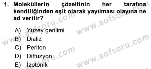 Temel Veteriner Biyokimya Dersi 2020 - 2021 Yılı Yaz Okulu Sınav Soruları 1. Soru