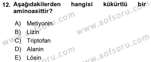 Temel Veteriner Biyokimya Dersi 2020 - 2021 Yılı Yaz Okulu Sınav Soruları 12. Soru