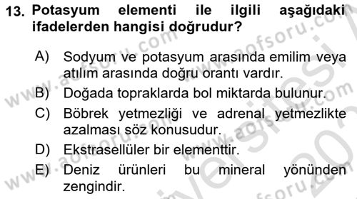 Temel Veteriner Biyokimya Dersi 2020 - 2021 Yılı Yaz Okulu Sınav Soruları 13. Soru