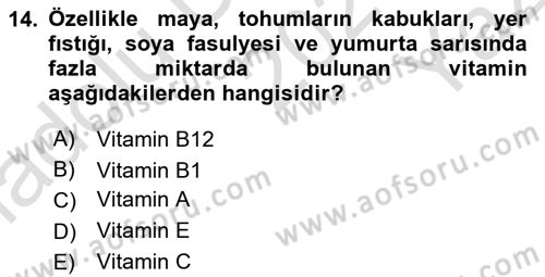 Temel Veteriner Biyokimya Dersi 2020 - 2021 Yılı Yaz Okulu Sınav Soruları 14. Soru
