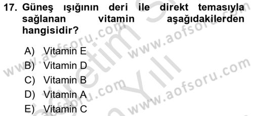 Temel Veteriner Biyokimya Dersi 2020 - 2021 Yılı Yaz Okulu Sınav Soruları 17. Soru