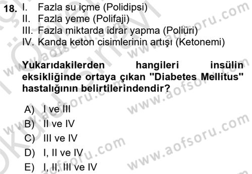 Temel Veteriner Biyokimya Dersi 2020 - 2021 Yılı Yaz Okulu Sınav Soruları 18. Soru