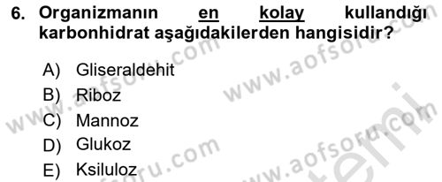 Temel Veteriner Biyokimya Dersi 2020 - 2021 Yılı Yaz Okulu Sınav Soruları 6. Soru