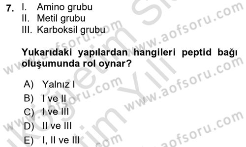 Temel Veteriner Biyokimya Dersi 2020 - 2021 Yılı Yaz Okulu Sınav Soruları 7. Soru