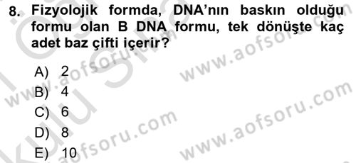 Temel Veteriner Biyokimya Dersi 2020 - 2021 Yılı Yaz Okulu Sınav Soruları 8. Soru