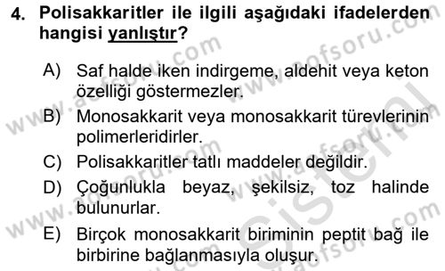 Temel Veteriner Biyokimya Dersi 2021 - 2022 Yılı (Vize) Ara Sınav Soruları 4. Soru