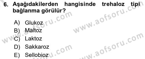 Temel Veteriner Biyokimya Dersi 2021 - 2022 Yılı (Vize) Ara Sınav Soruları 6. Soru