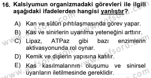 Temel Veteriner Biyokimya Dersi 2021 - 2022 Yılı (Final) Dönem Sonu Sınav Soruları 16. Soru