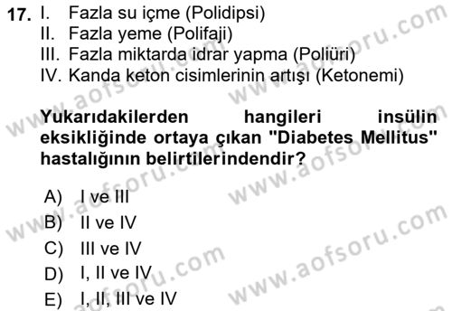 Temel Veteriner Biyokimya Dersi 2021 - 2022 Yılı (Final) Dönem Sonu Sınav Soruları 17. Soru