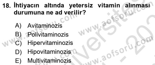 Temel Veteriner Biyokimya Dersi 2021 - 2022 Yılı (Final) Dönem Sonu Sınav Soruları 18. Soru
