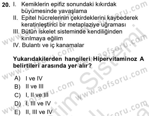Temel Veteriner Biyokimya Dersi 2021 - 2022 Yılı (Final) Dönem Sonu Sınav Soruları 20. Soru