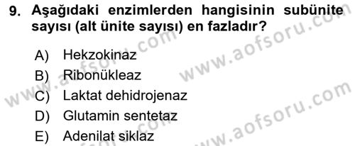 Temel Veteriner Biyokimya Dersi 2021 - 2022 Yılı (Final) Dönem Sonu Sınav Soruları 9. Soru