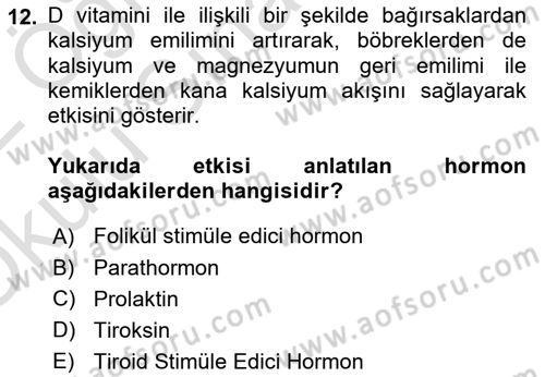 Temel Veteriner Biyokimya Dersi 2021 - 2022 Yılı Yaz Okulu Sınav Soruları 12. Soru
