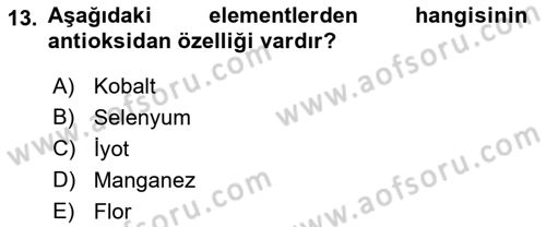 Temel Veteriner Biyokimya Dersi 2021 - 2022 Yılı Yaz Okulu Sınav Soruları 13. Soru