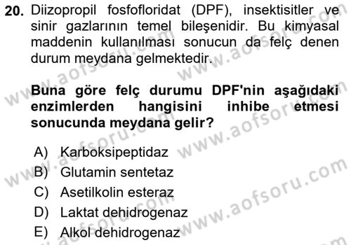 Temel Veteriner Biyokimya Dersi 2021 - 2022 Yılı Yaz Okulu Sınav Soruları 20. Soru