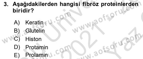 Temel Veteriner Biyokimya Dersi 2021 - 2022 Yılı Yaz Okulu Sınav Soruları 3. Soru