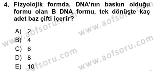 Temel Veteriner Biyokimya Dersi 2021 - 2022 Yılı Yaz Okulu Sınav Soruları 4. Soru