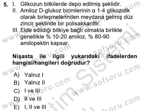 Temel Veteriner Biyokimya Dersi 2021 - 2022 Yılı Yaz Okulu Sınav Soruları 5. Soru