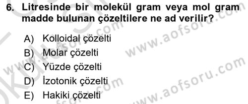 Temel Veteriner Biyokimya Dersi 2021 - 2022 Yılı Yaz Okulu Sınav Soruları 6. Soru